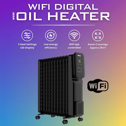 MYLEK Oil Filled Digital WiFi Smart App Enabled Heater - 3 Heat Settings & 24-Hour Timer