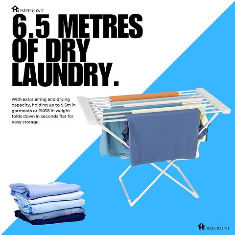 Homefront Electric Heated Clothes Horse Rail Airer Dryer 130W - Indoor Portable Free Standing - Energy Efficient, Low Energy