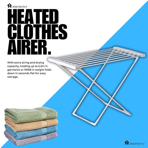 Homefront Electric Heated Clothes Horse Rail Airer Dryer 130W - Indoor Portable Free Standing - Energy Efficient, Low Energy