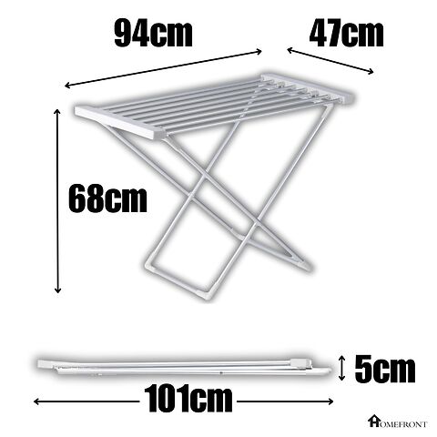 Homefront Electric Heated Clothes Horse Rail Airer Dryer 130W - Indoor Portable Free Standing - Energy Efficient, Low Energy