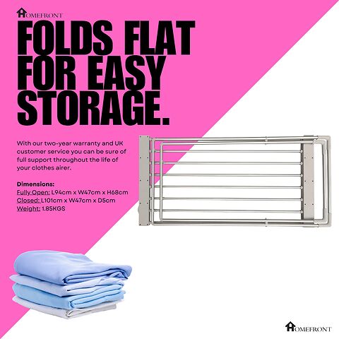 Homefront Electric Heated Clothes Horse Rail Airer Dryer 130W - Indoor Portable Free Standing - Energy Efficient, Low Energy