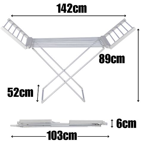Homefront Electric Heated Clothes Horse Rail Airer Dryer 220W - Indoor Portable Free Standing - Energy Efficient, Low Energy