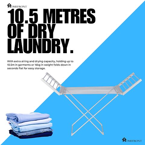 Homefront Electric Heated Clothes Horse Rail Airer Dryer 220W - Indoor Portable Free Standing - Energy Efficient, Low Energy