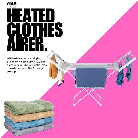 Homefront Electric Heated Clothes Horse Rail Airer Dryer 220W - Indoor Portable Free Standing - Energy Efficient, Low Energy