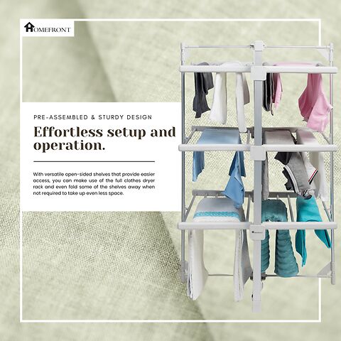 Homefront Electric Heated Clothes Airer Dryer Rack 330W Indoor 3-Tier Drier with Zip Up Cover for Even Faster Drying