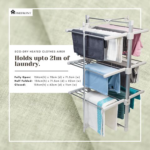 Homefront Electric Heated Clothes Airer Dryer Rack 330W Indoor 3-Tier Drier with Zip Up Cover for Even Faster Drying