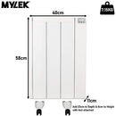 MYLEK Electric Radiator Panel Heater Ceramic White Eco Bathroom Safe Wall Mounted Or Free Standing With Timer Thermostat