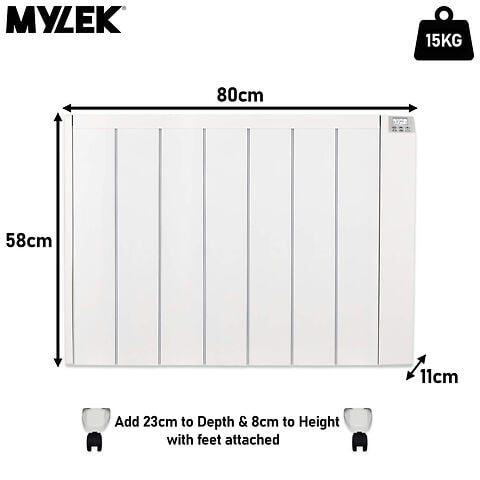 MYLEK Electric Radiator Panel Heater Ceramic White Eco 2000W Bathroom Safe Wall Mounted Or Free Standing With Timer Thermostat