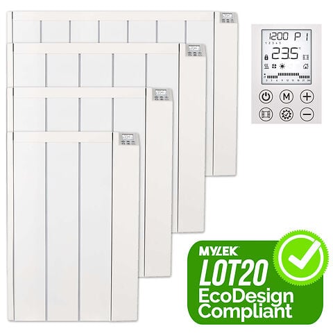 MYLEK Electric Radiator Panel Heater Ceramic White Eco 2000W Bathroom Safe Wall Mounted Or Free Standing With Timer Thermostat