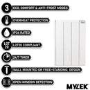 MYLEK Electric Radiator Panel Heater Ceramic White Eco Bathroom Safe Wall Mounted Or Free Standing With Timer Thermostat