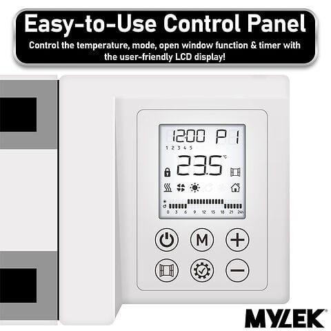 MYLEK Electric Radiator Panel Heater Ceramic White Eco 2000W Bathroom Safe Wall Mounted Or Free Standing With Timer Thermostat