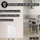 MYLEK Electric Radiator Panel Heater Ceramic White Eco Bathroom Safe Wall Mounted Or Free Standing With Timer Thermostat