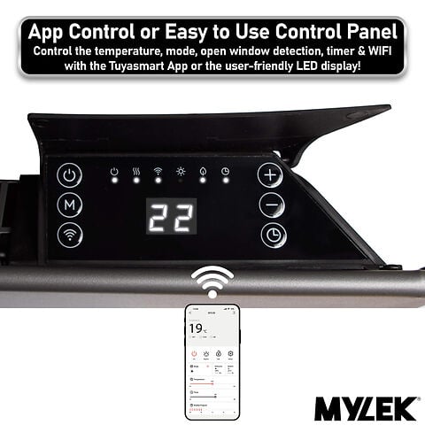 MYLEK Panel Space Heater 0.5KW Eco Smart WiFi App Radiator Electric Slim Low Energy IPX4 rated