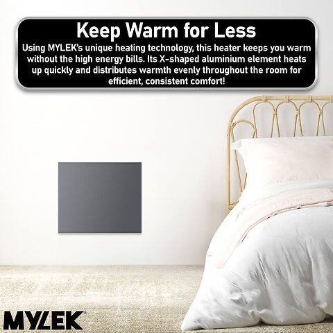 MYLEK Electric Radiator Panel Heater Grey WIFI Smart APP Eco Bathroom Safe Wall Mounted Timer Thermostat