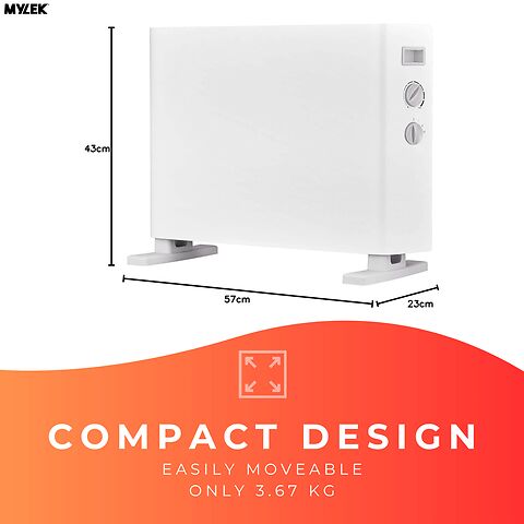 MYLEK Convector Heater Electric 2000W Free Standing Radiator - Portable, 3 Power Modes With Adjustable Thermostat