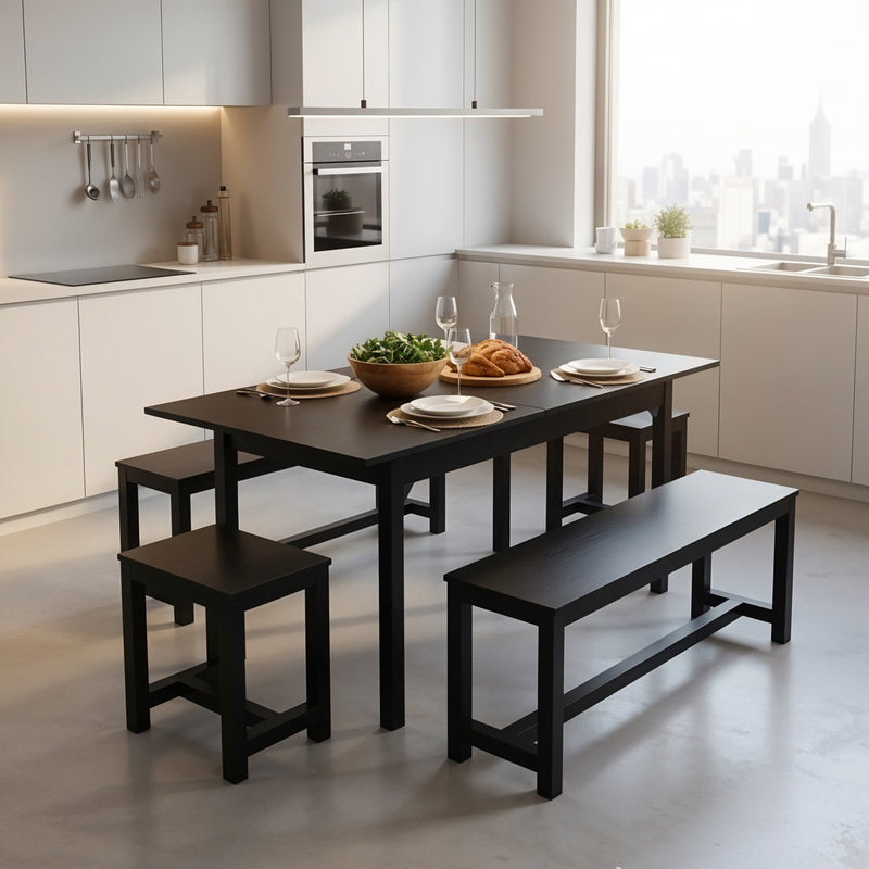 Livingandhome Rectangular Extendable Dining Set with Stools