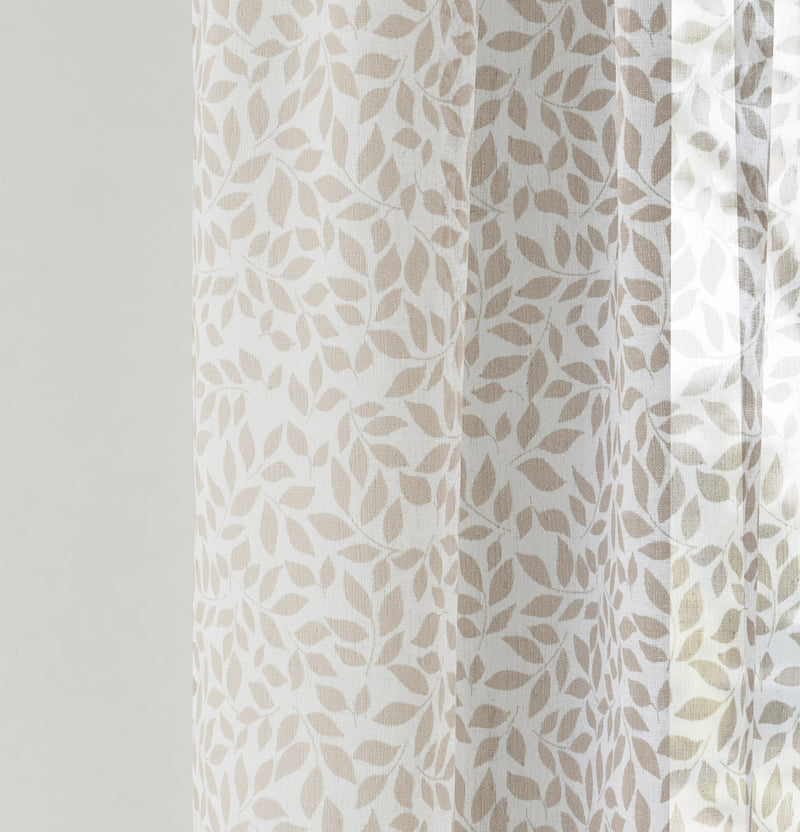 Pair of Willow Natural Leaf Print on Linen Look Panels, with Rod Pocket Header