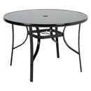 Garden Sanctuary Metallic and Tempered Glass Garden Table with Parasol Hole Outdoor