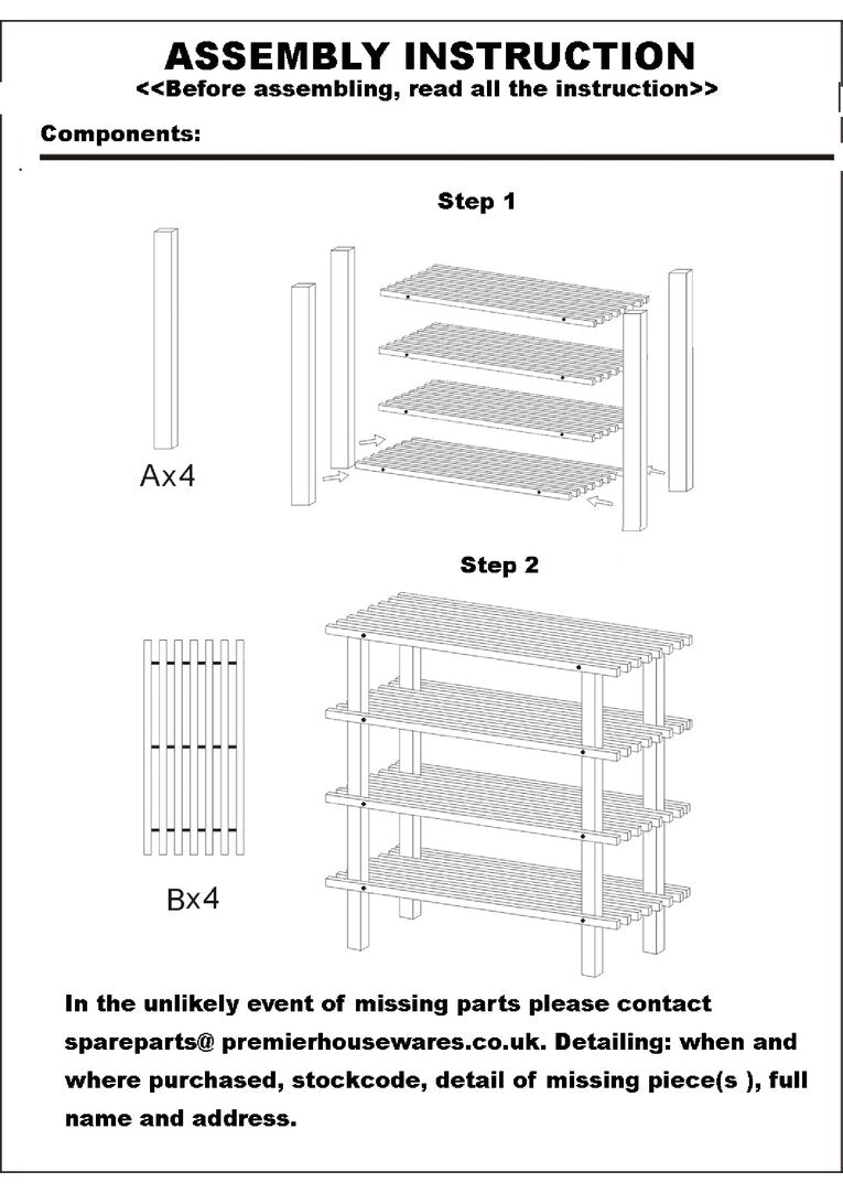 Arla 4 Tier Wooden Shoe Rack