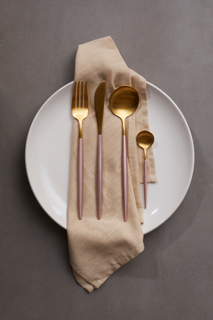 Avie 16 Piece Pink And Gold Finish Cutlery Set