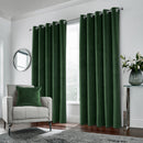 Luxury Enhanced Living Green Velvet, Supersoft, 100% Blackout, Thermal Pair of Curtains with Eyelet Top