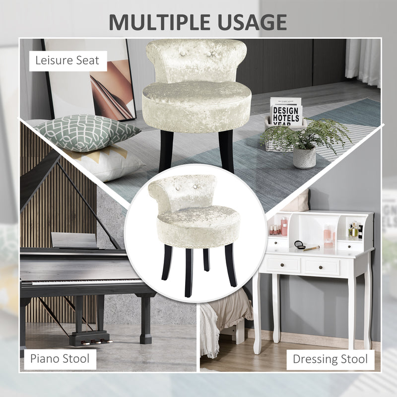 HOMCOM Dressing Table Stool Vanity Seat w/ Rubber Wood Legs Bedroom - Beige