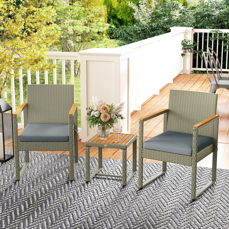 Outsunny 3-Piece Rattan Bistro Set with Acacia Wood Table