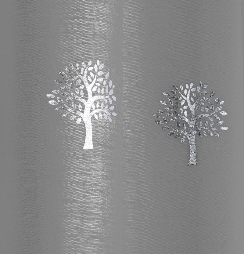 Birch Grey Metallic Tree Print Linen-Look Voile Panel - Pair