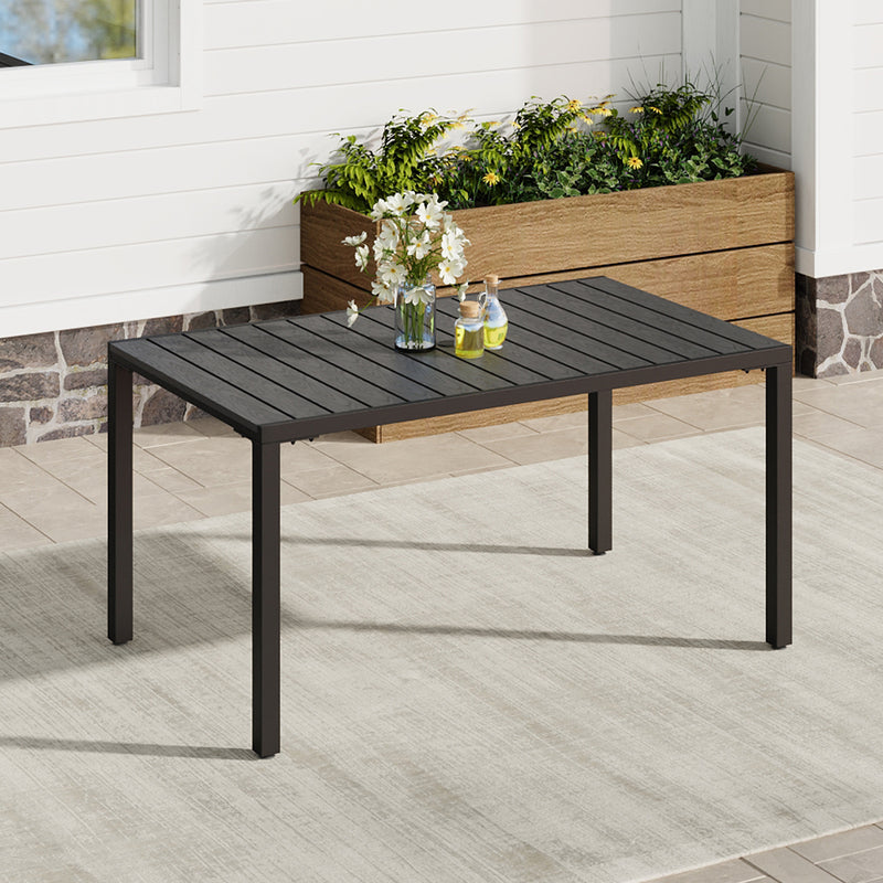 Breeins 150cm Wood Effect Garden Dining Table with Parasol Hole Grey