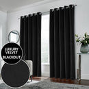 Luxury Enhanced Living Black Velvet, Supersoft, 100% out, Thermal Pair of Curtains with Eyelet Top