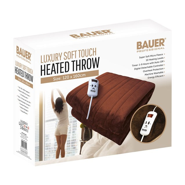 Bauer Luxury Soft Touch Heated Throw - Brown
