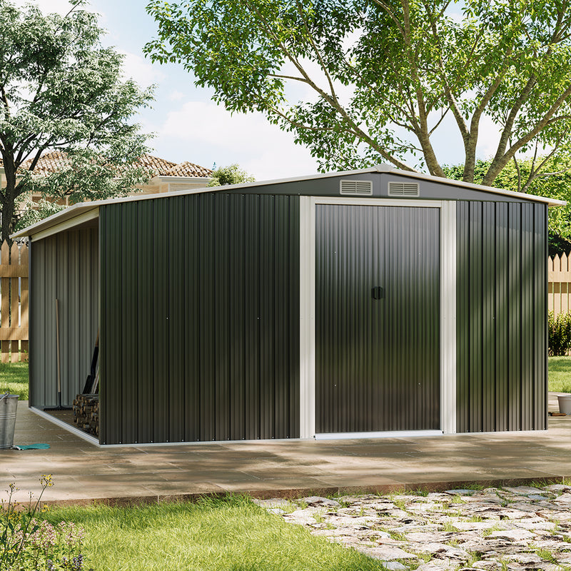Breeins Large Metal Shed with Built-In Log Store