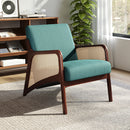Livingandhome Corduroy Upholstered Armchair with Rattan Sides