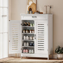 HOMCOM Modern Shoe Storage Cabinet with Louvered Doors and Drawer, White