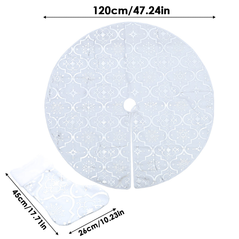 Livingandhome Round Shape Christmas Tree Base Skirt Xmas Ornament with Stocking