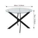 Livingandhome 100cm Round Dining Table with Metal Black Legs