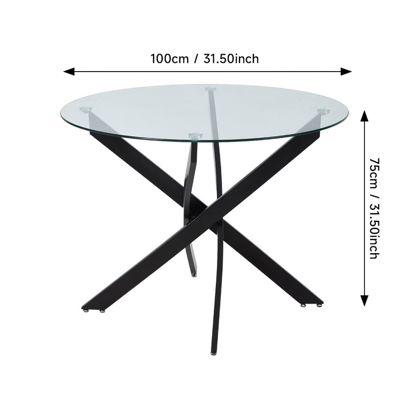 Livingandhome 100cm Round Dining Table with Metal Black Legs