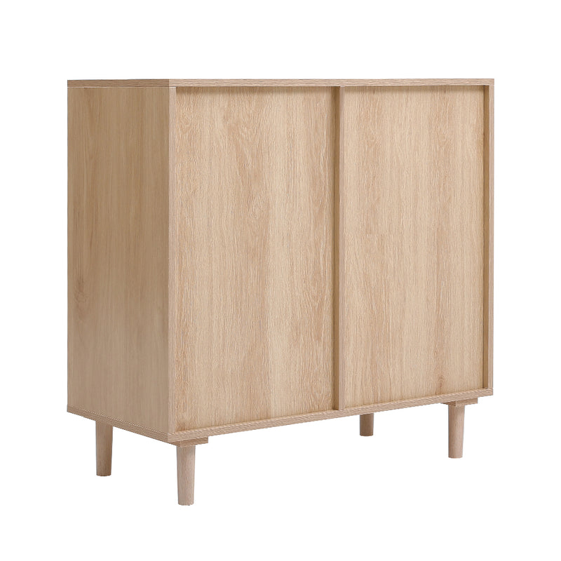 Livingandhome Minimalist Wooden Cabinet with Rattan Accent
