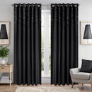 Triple Woven Blackout Velvet Ring Top Curtains with Cascading Diamante Studs Black