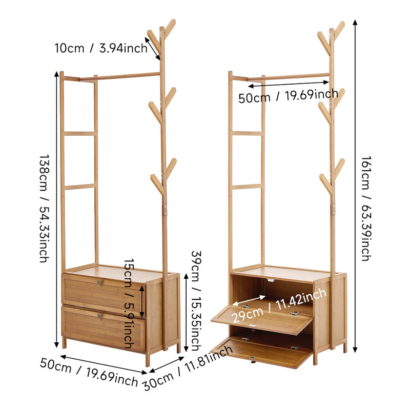 Livingandhome 52cm Multi-functional Wooden Coat Rack with Storage Drawers