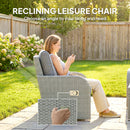 Outsunny Rattan Garden Furniture Set With Recliners, Footstools, Dark Grey