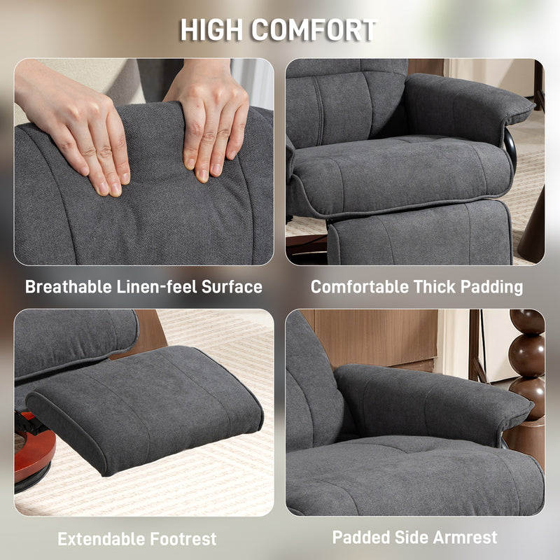 HOMCOM Manual Recliner Swivel Reclining Chair with Footrest Armrests Grey