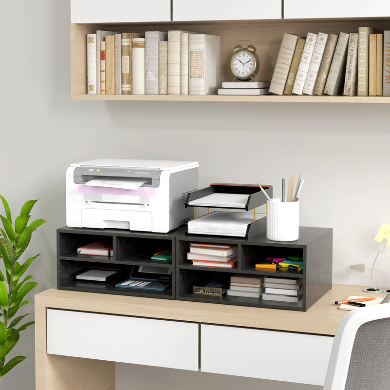 HOMCOM Desktop Printer Stand with 3 Open Compartments, Desk Organiser, Black