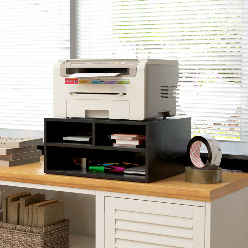 HOMCOM Desktop Printer Stand with 3 Open Compartments, Desk Organiser, Black