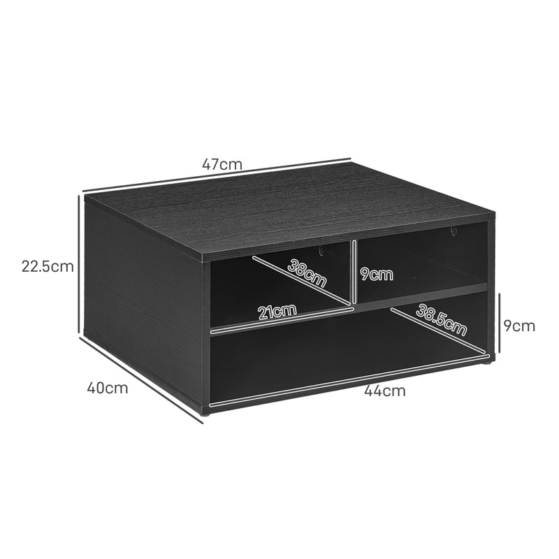 HOMCOM Desktop Printer Stand with 3 Open Compartments, Desk Organiser, Black