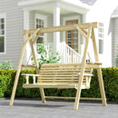 Outsunny 3 Seater Wooden Garden Swing Chair with Side Tables