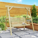 Outsunny 3 Seater Wooden Garden Swing Chair with Side Tables