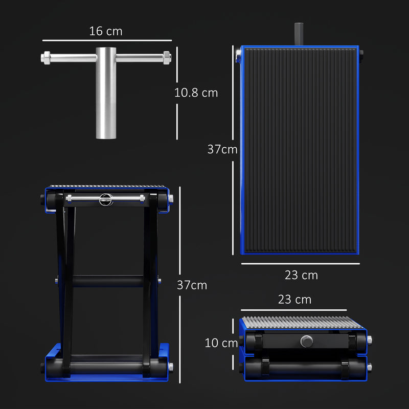 DURHAND 500KG Steel Motorbike Repair Lift X Frame Adjustment Jack Rubber Top Blue