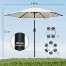 Outsunny 2.6M Garden Parasol Umbrella with Aluminium Pole, Tilt, Crank