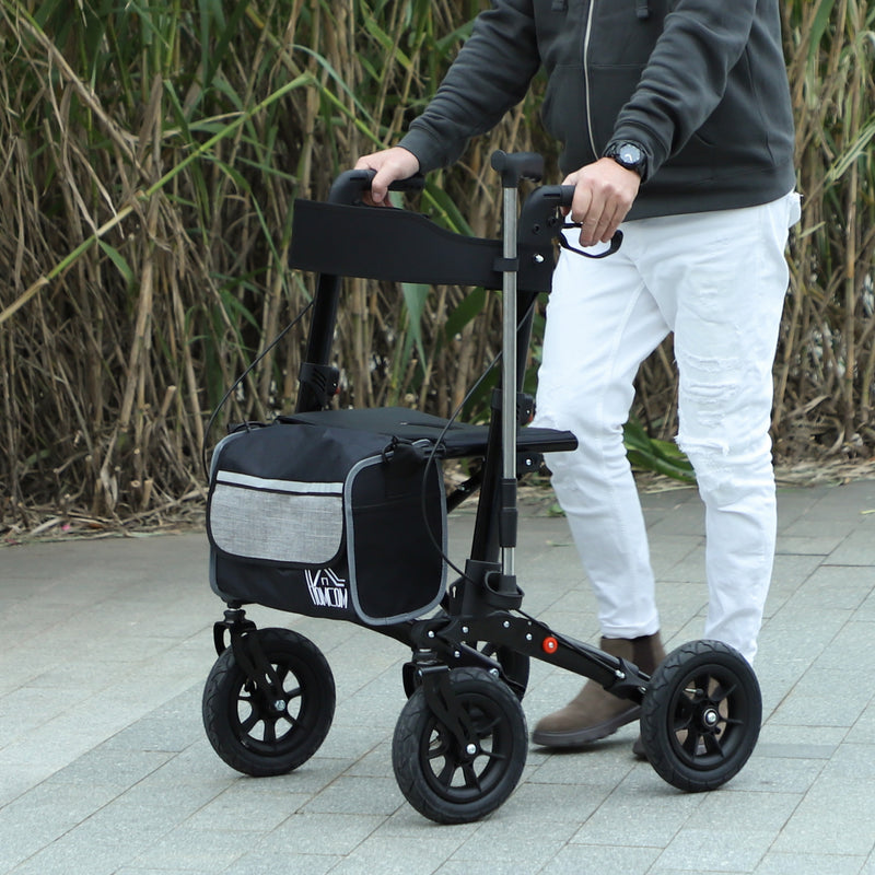 HOMCOM Rollator Walker With Padded Seat, Backrest, All-terrain Wheels